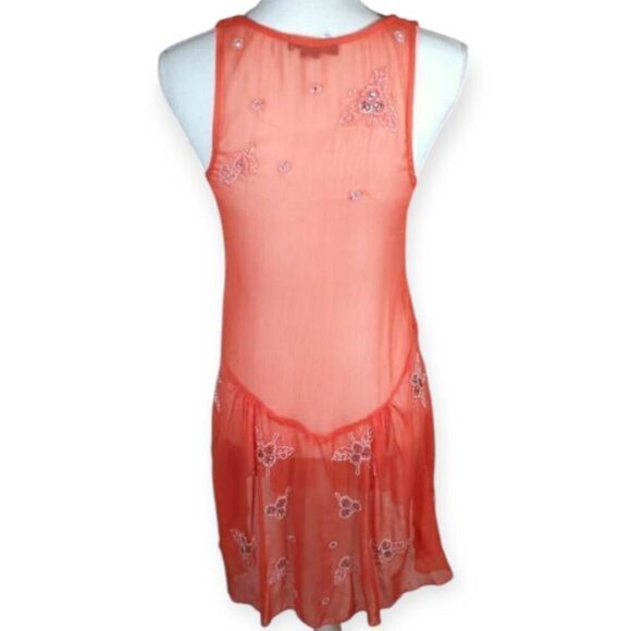 FOREVER 21 ORANGE/CORAL EMBELLISHED SHEER DRESS/COVERUP SZ.M EUC. - Picture 6 of 7